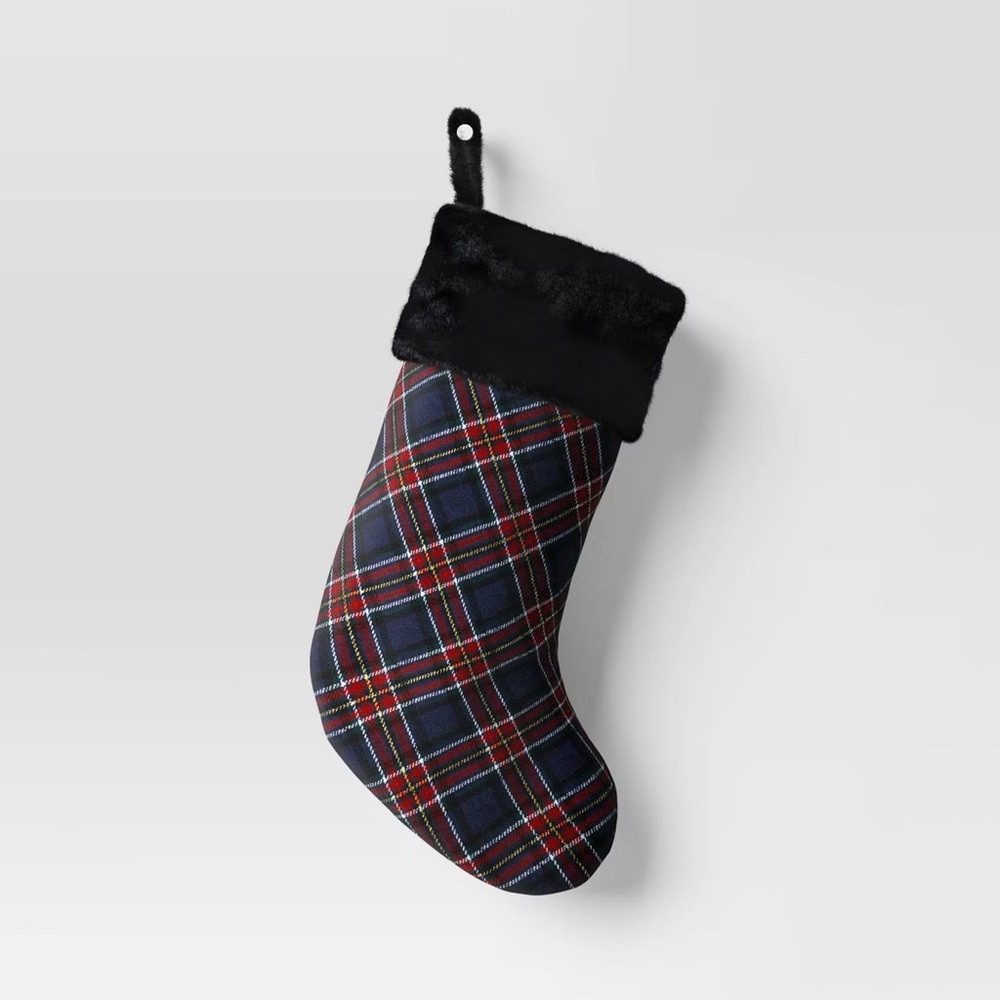 20" nwt Christmas Plaid Stocking with Cuff Dark Blue